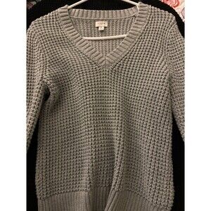 J Crew Women’s Size M Gray V-Neck Sweater Chunky Knit Cotton